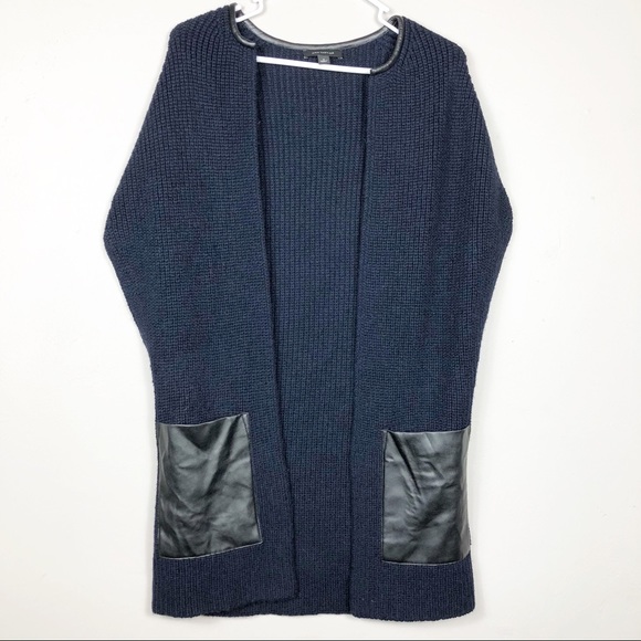 Ann Taylor Sweaters - Ann Taylor Small Navy Thick Knit Leather Cardigan
